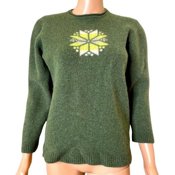 Pure stuff sweater Nordstroms 100% lambs wool sweater in green SZ L winter snow - Picture 1 of 9